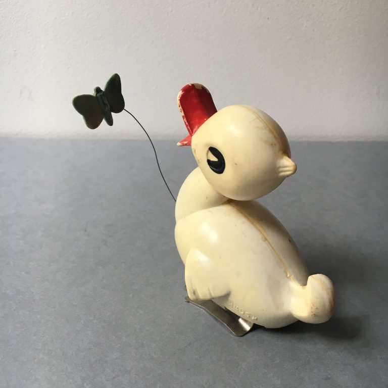 Canard nageur ancien jouet mécanique à clef dans sa boîte
