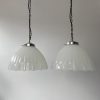 PAIRE DE SUSPENSIONS ART-DECO EN OPALINE XL / ref : L1686