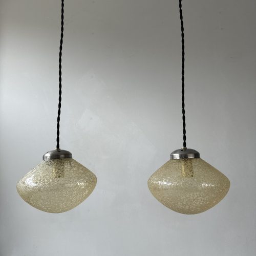 PAIRE DE SUSPENSIONS EN VERRE GRANITE / ref : L1963