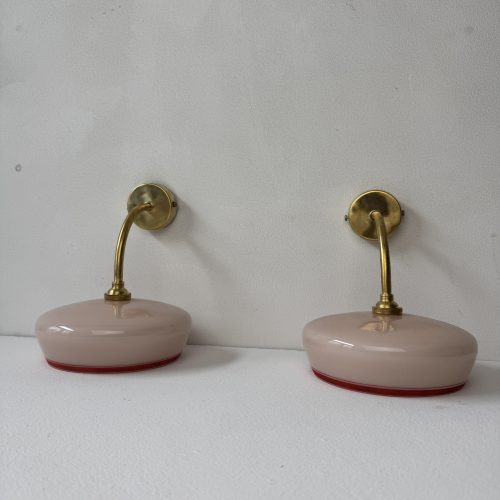 PAIRE D'APPLIQUES VINTAGE EN OPALINE ROSE / ref : L2137