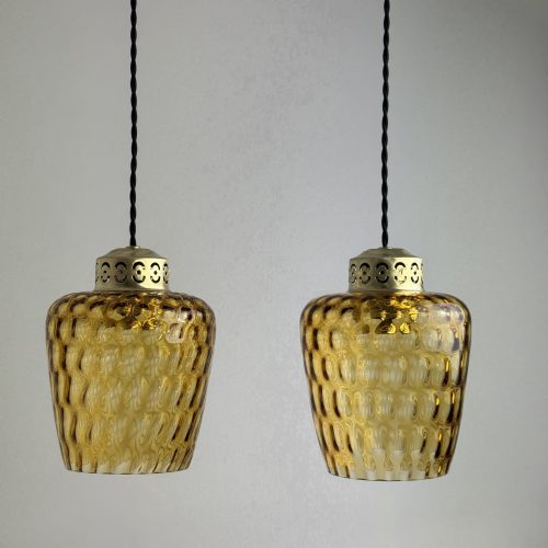 PAIRE SUSPENSIONS VERRE TEXTURÉ AMBRÉ / ref : L2449